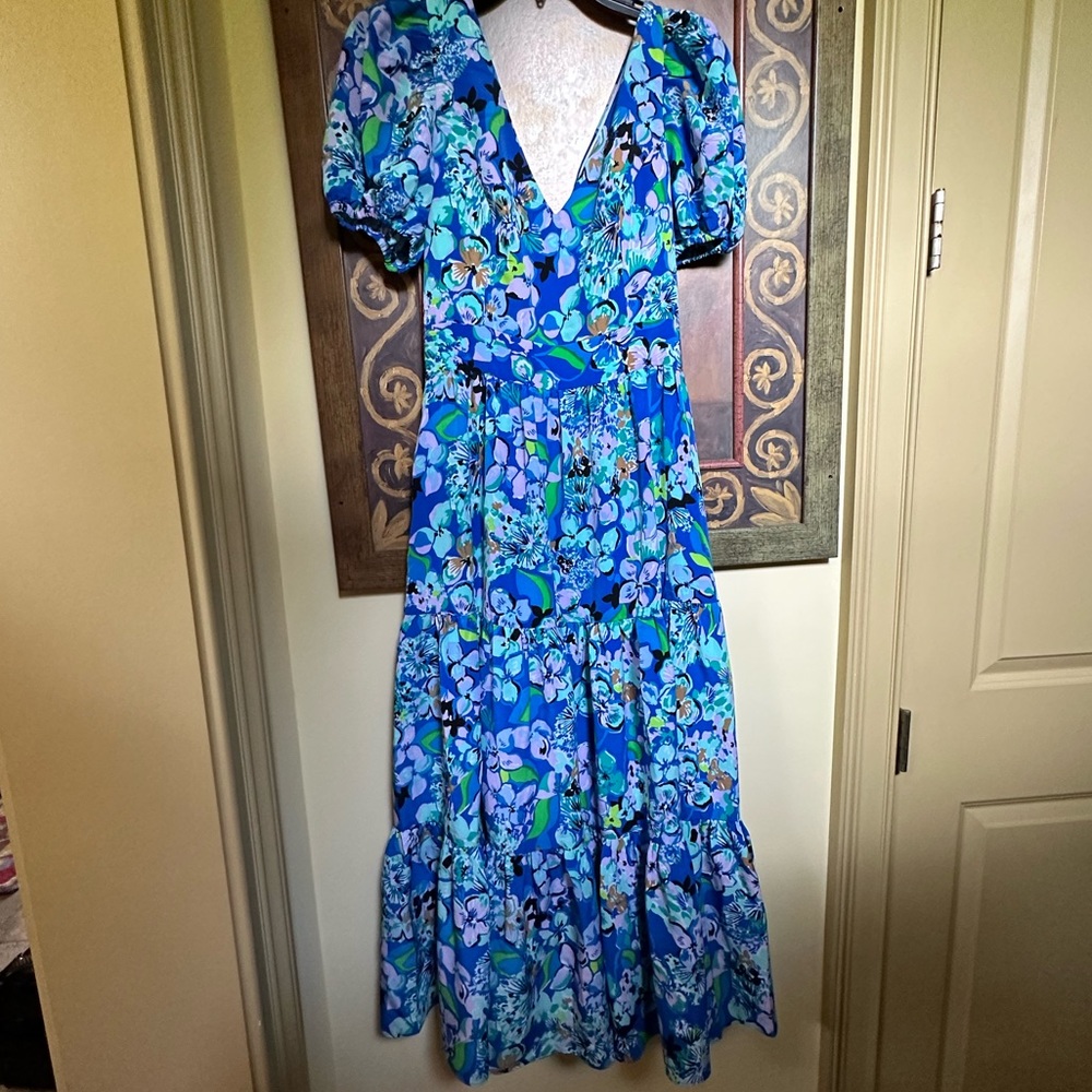 COPY - Lilly Pulitzer Grace Floral Tie-Back Midi-Dress | Blue Grotto